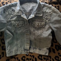 denim jacket with pearls