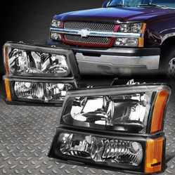 For 03-06 Chevy Silverado 1(contact info removed) Avalanche Headlight Bumper Lamps Black Pair