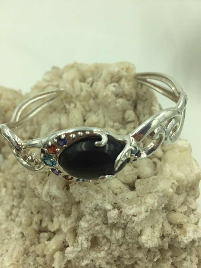Designer L Onyx STER Asstd. Stone Cuff Bangle 7.5”
