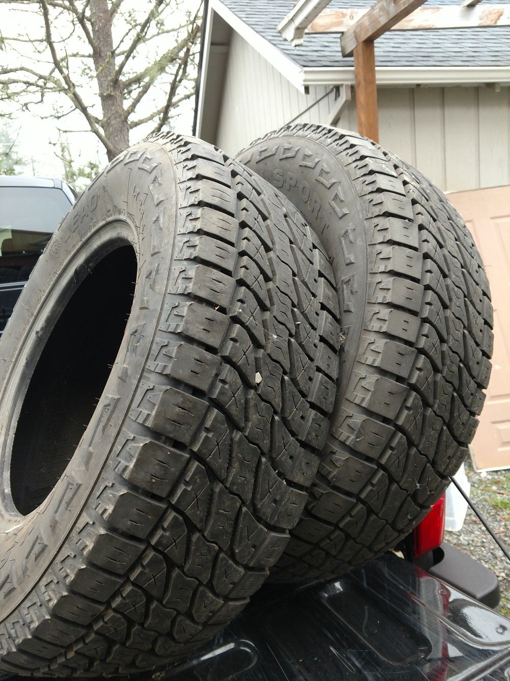 5   used 265/70 R17  10 ply truck tires 2 used  235/80 R 16 trailer tires. With heavy duty steel rims