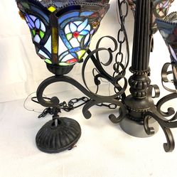 Beautiful 5- Globe Stained Glass Ceiling Chandelier Light