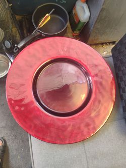 Red glass bowl and platter from Spain