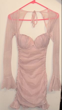 Glitter Sheer Long-Sleeve Midi Dress
