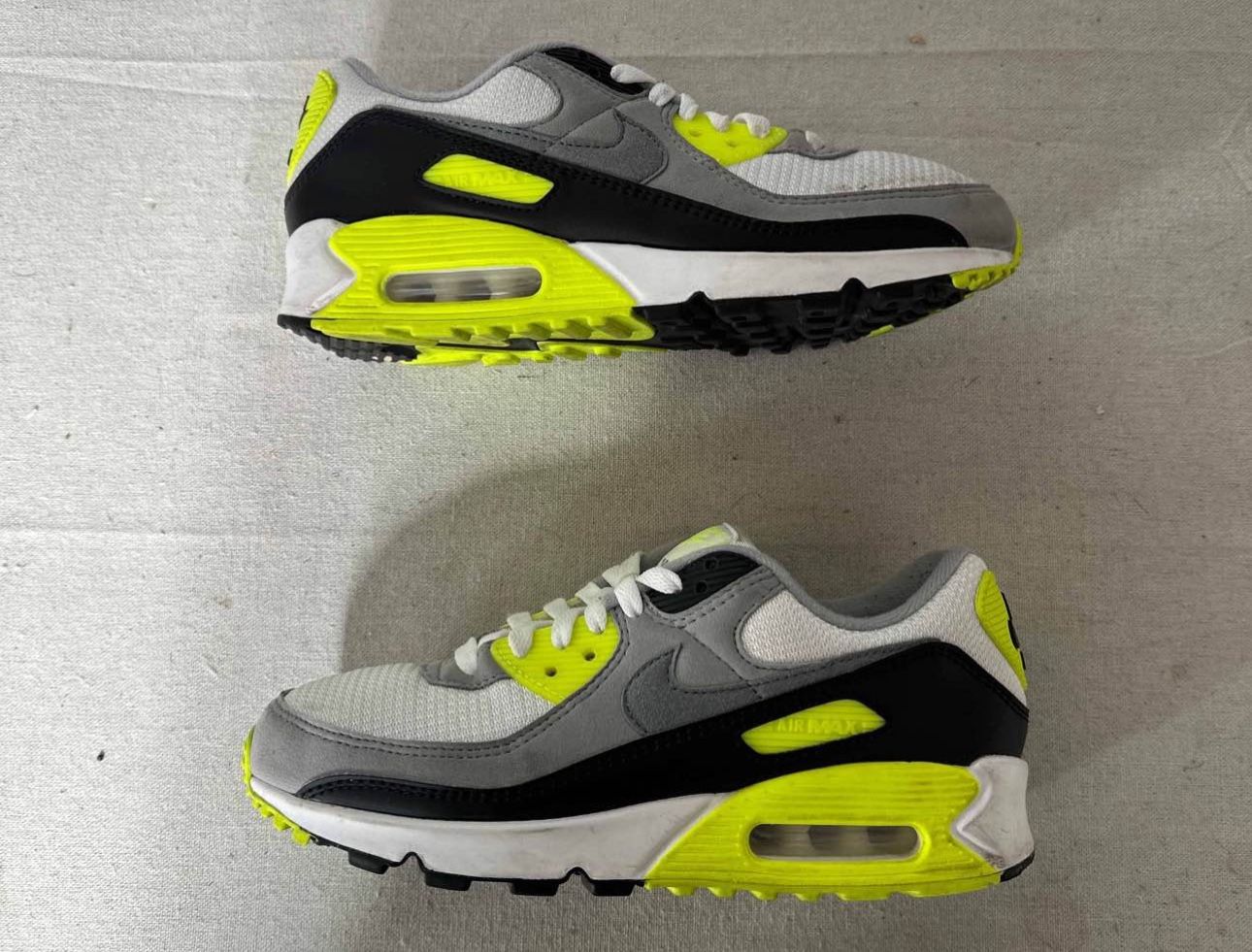Nike Air Max 90 Womens CD0490-101 White Grey Volt Black Running Shoes Size 8