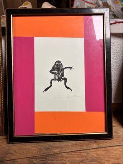Original Hand-Signed Toad Linocut Art Print, Numbered Edition 6/14, Framed