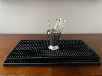 Black Rubber Bar Mats Set of 2 and bar accessories
