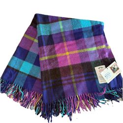 Avoca Lambswool L/W Throw Blanket 56"x40" 5ft NWT Ireland Purple Blue Pink NEW