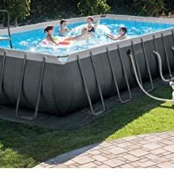 INTEX 24X18X52 SALT WATER POOL LIKE NEW With Deck And Tons Of Extras
