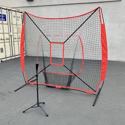 (Brand New) $75 Baseball Softball (7x7’ Net & Ball Tee Set) Practice Hitting & Pitching Net w/ Carry Bag 