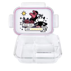 Minnie Mouse Glass Bento Box Snap Lid 3 Compartments 970ml 