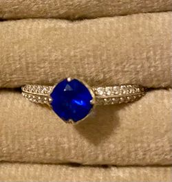 Blue Stone Silver Ring with Pave Band