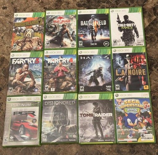 Xbox 360 - 11 game lot - Borderlands Battlefield Farcry Halo Tomb Raider LA Noire PGR Call of Duty