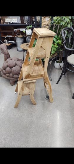 Vintage Metamorphic Oak Library Ladder Chair
