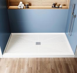 60" L X 36" W X 4" H SMC Shower Base with Center Drain Single Threshold Rectangle Shower Pan, 304 Stainless Steel Shower Drain Cover Included, Easy In