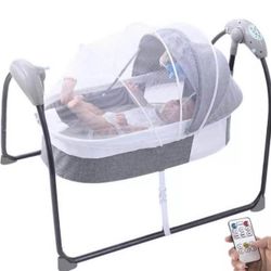 Electric Baby Crib Cradle Bluetooth Music Infant Auto-Swing Bed Rocker