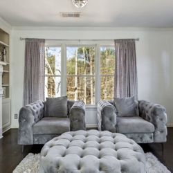 Gray Tufted Chair & Ottoman 