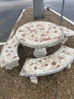 Concrete Mosaic Table With Three Benches
