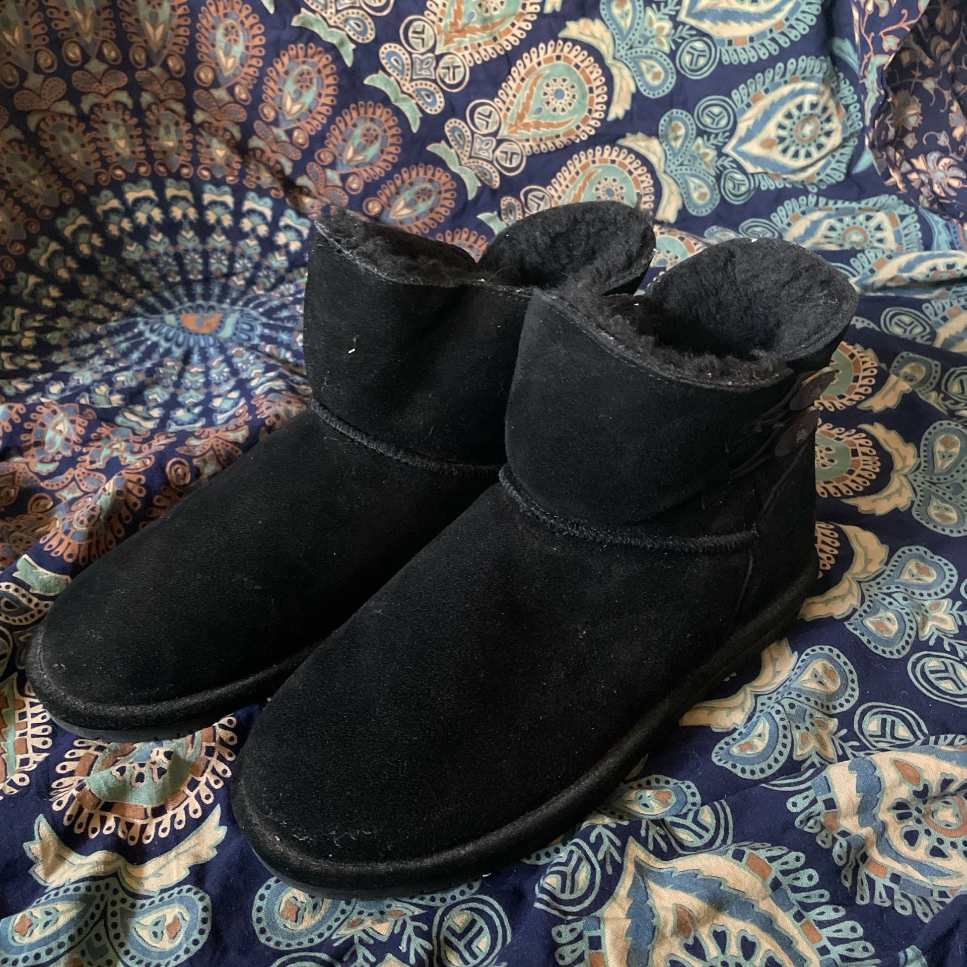 Black Ankle Fur Lined Bearpaw Boots