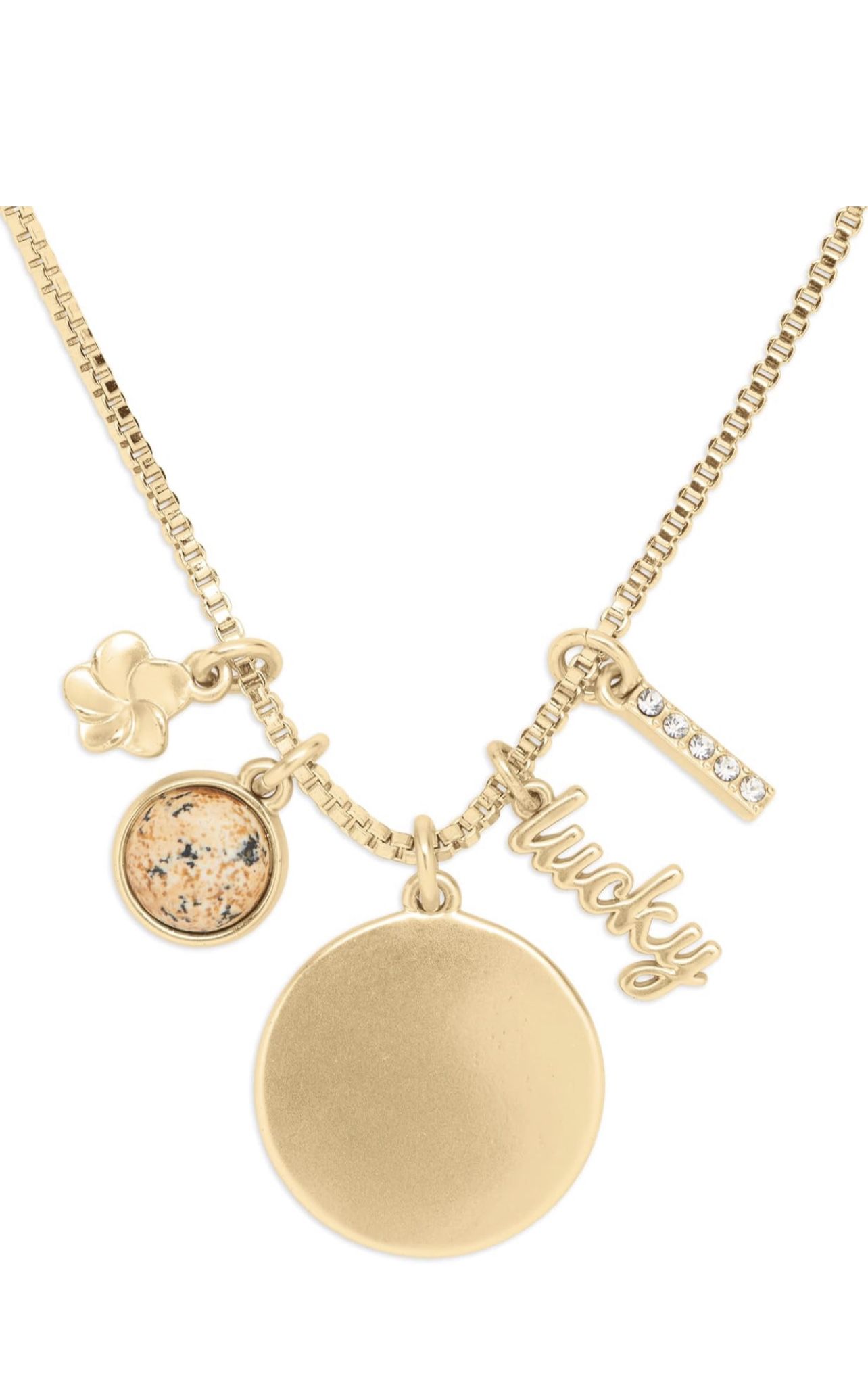 Lucky Brand Set Stone and Lucky Charm Necklace, Gold