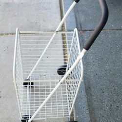 White Metal Medium Shappong Cart Basket On Wheels