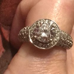 14k white gold CZ halo engagement ring 