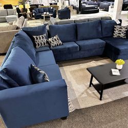 AP- Blue Sectional Couch With Chaise/ Delivery - Financing 