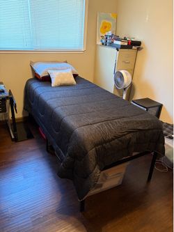 Twin XL Bed, Frame, and Bedding