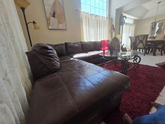Dark brown leather sectional
