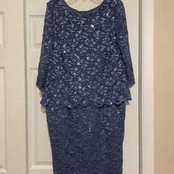 Alex Evenings Dusty Blue Sequins Dress - Size 16W