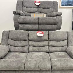 Tulen Gray Reclining Sofa and Loveseat Living Room Set 