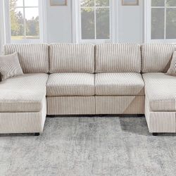 3-Piece Sectional Set RAF/LAF Chaise + Armless Loveseat (Armless Chair x 2) + Throw Pillows x 2  Color: Ivory 🔥 Seccional De 3 Piezas Color Beige 