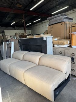 Donovan Dual-Power 3-Piece Reclining Modern Tan Modular Armless Sofa, Tan