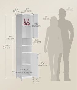 VASAGLE 11.8" W Tall Bathroom Storage Cabinet w/ Lights & Adjustable Shelves - Cloud White