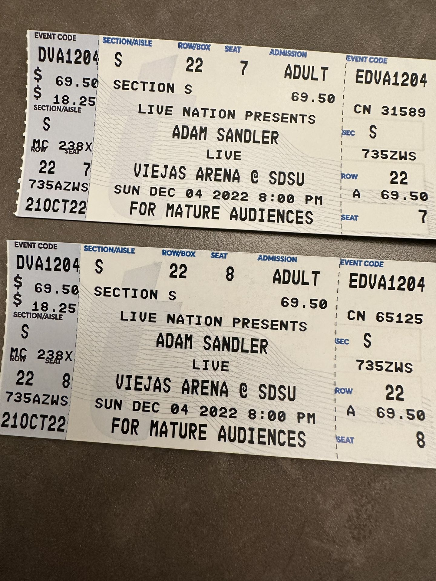 2 Adam Sandler Tickets For Tonight’s Show @ Viejas Arena!