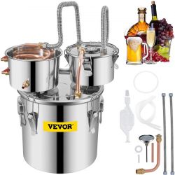VEVOR Moonshine Still Distiller 3Gal 12L Stainless Steel Water Distiller Copper Tube with Circulating Pump Home Brewing Kit Build-