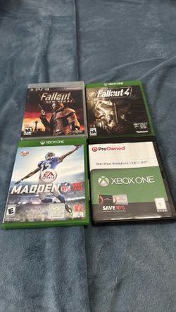 Fallout(new vegas ps3), Fallcut 4(Xboxone), Madden nfl16(xbox one), star wars battlefront