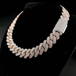 ✅REAL 925 Sterling Silver 45CT VVS MOISSANITE  18mm 22" Miami Cuban Link Chain 14K Rose Gold Plated