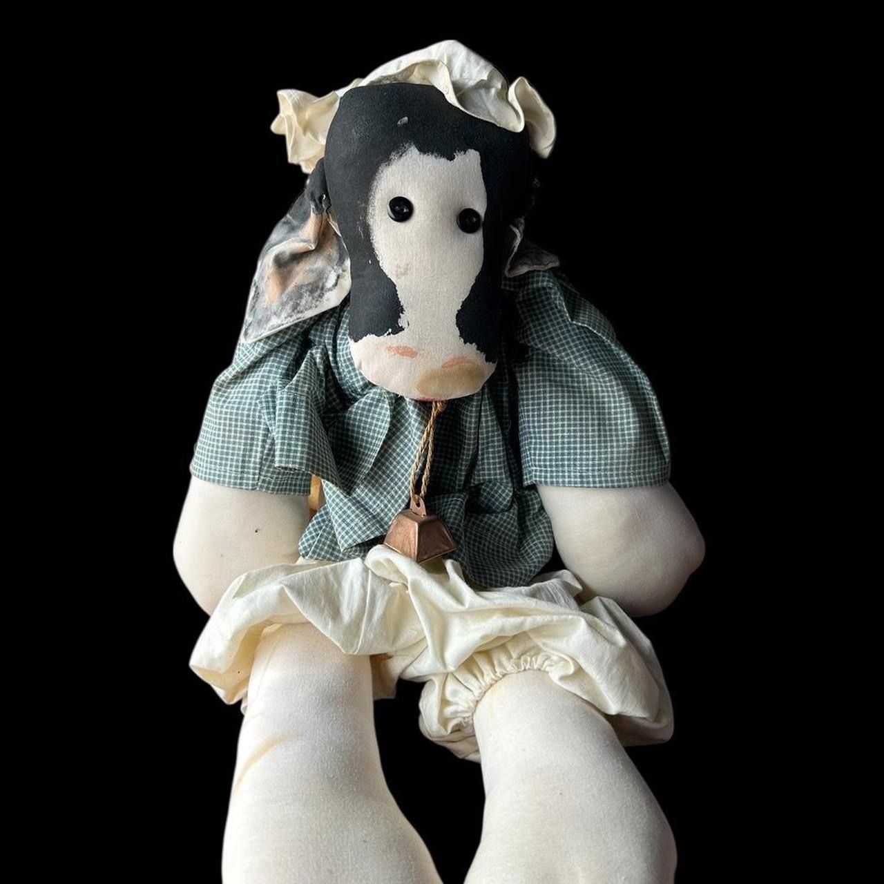 Rare Vintage 1970s Cow Plush Doll With Dress and Hat Plush with Bell