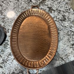 Hammered Copper Oval Serving Tray 