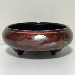 Vintage Oriental Lacquer Wood Bonsai Succulents Planter Pot Footed Low Bowl