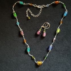Glass Beaded Necklace Set With Matching Earrings 