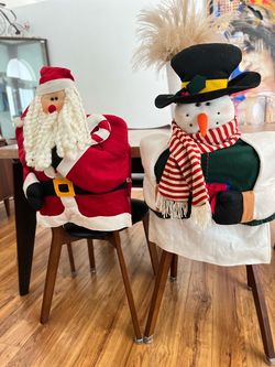 Christmas Chair Covers Santa and Snowman Set of 2