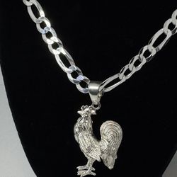 Cadena fígaro con dije de gallo plata 925 