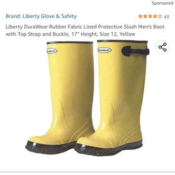 Liberty DuraWear Rubber Fabric Lined Protective Slush Men's Boot with Top Strap and Buckle, 17" Height, Size 12, Yellow