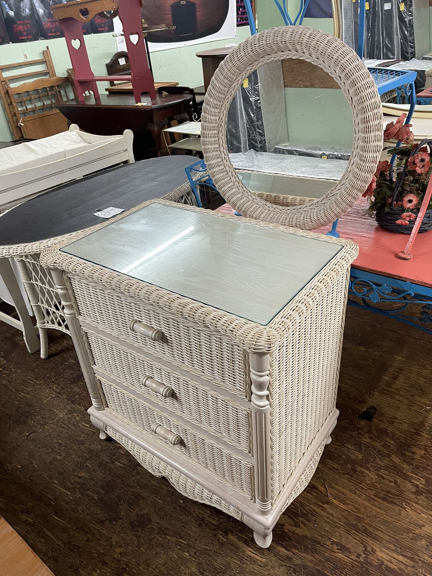 WICKER 3 DRAWER CHEST AND WALL MIRROR