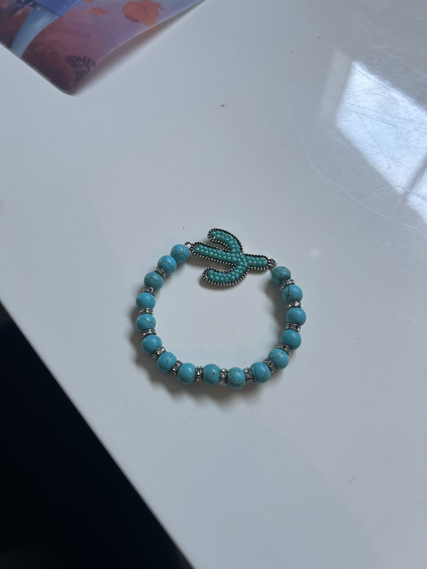 turquoise bead cactus stretch bracelet.