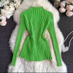 Green  Pullover Turtleneck Women's Sweater Top Long Sleeve New Gift XS S M L