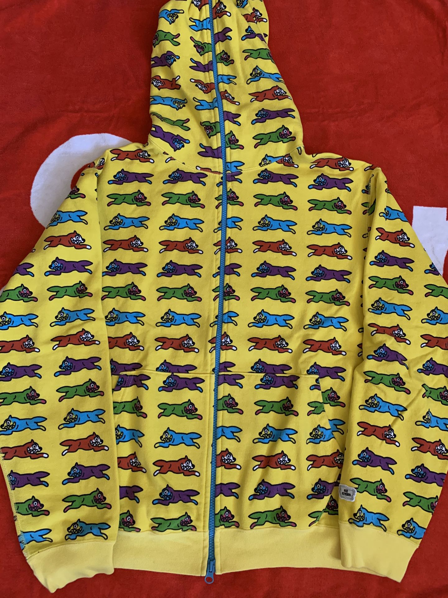 Billionaire boys club bbc running dog full zip up yellow hoodie size medium OG rare diamond and dollars Pharrell Bape shark supreme box logo