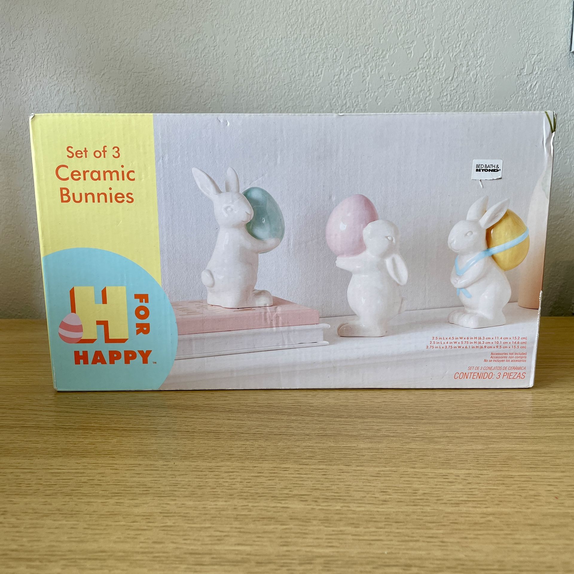 New 3 Piece Set of Ceramic Bunnies Easter Bed Bath & Beyond