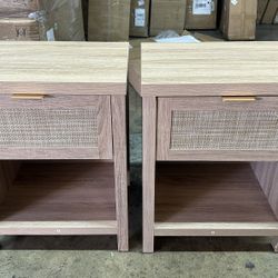 ND002A2XLT new in box Rattan Nightstands Set of 2, Farmhouse Night Stands with Drawer Bedside Table - Boho End Table Side Table Accent Table for Bedro